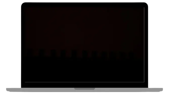 Laptop with blank dark screen on a white background