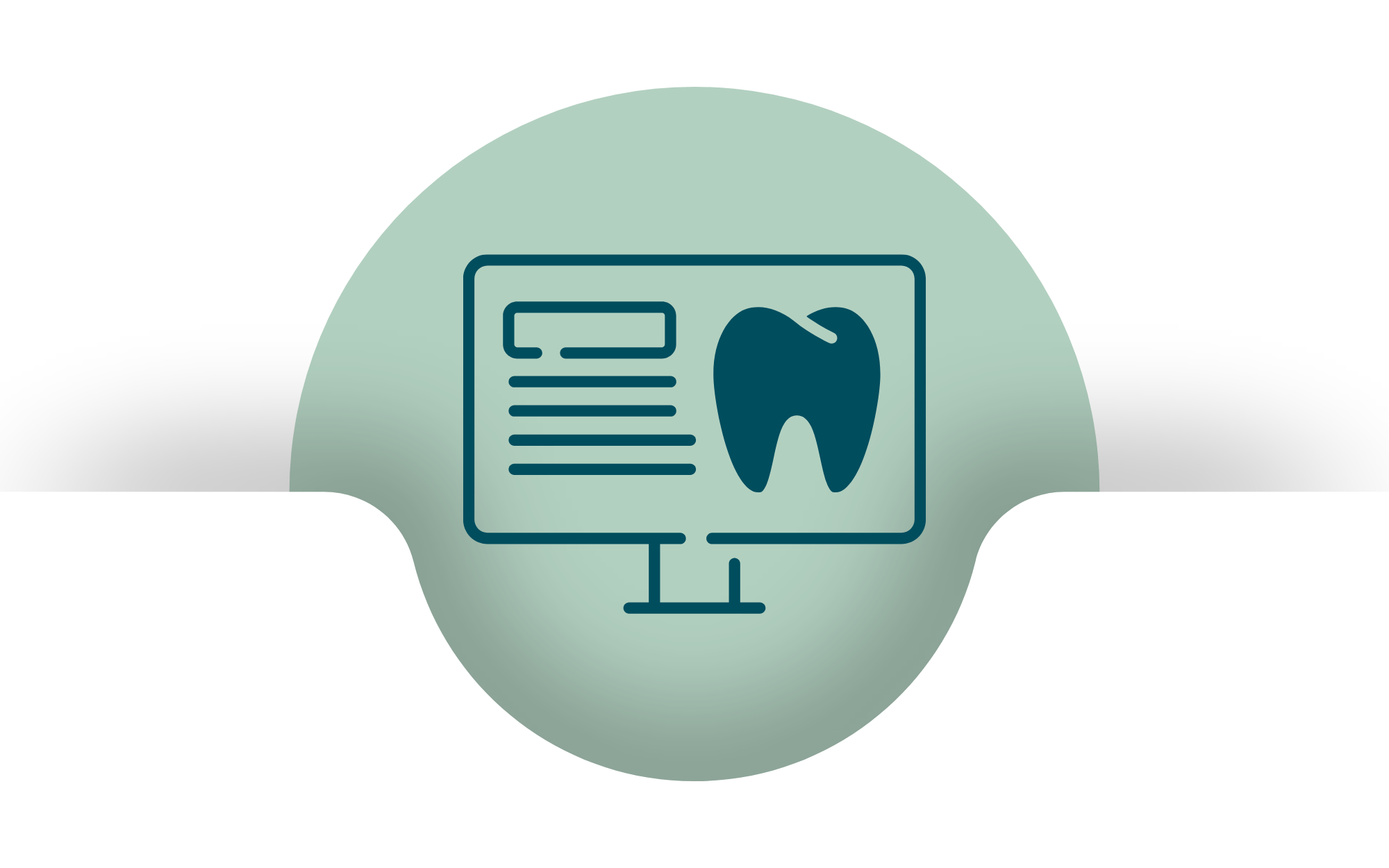 Teal monitor icon showing dental chart and tooth on green circular background