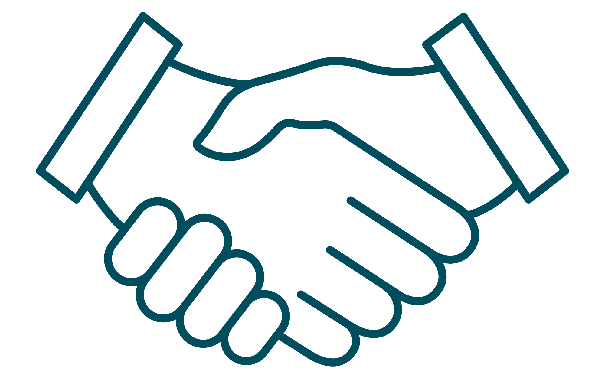 Teal handshake icon with two hands clasping on transparent background