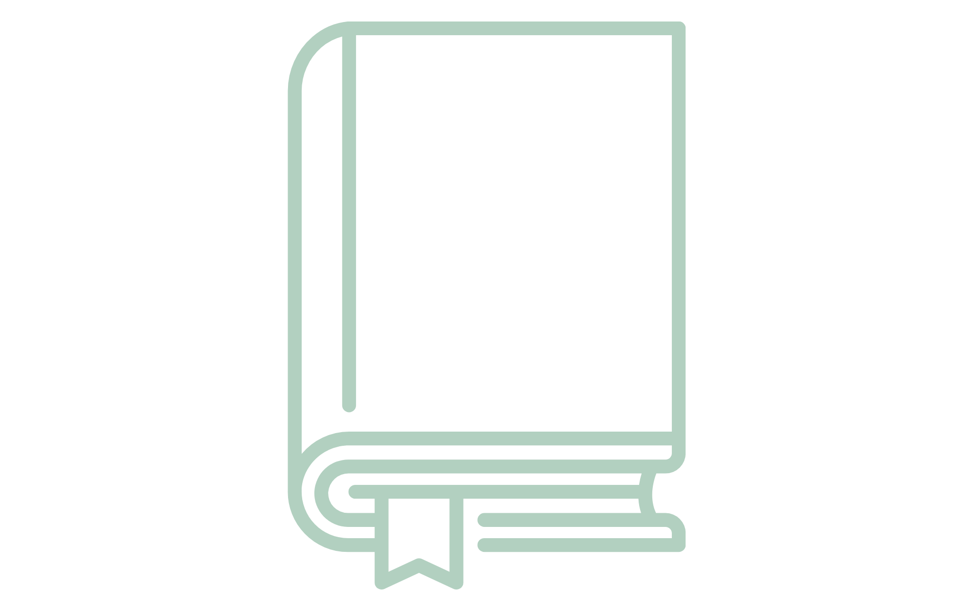 Light green book icon with bookmark ribbon on transparent background