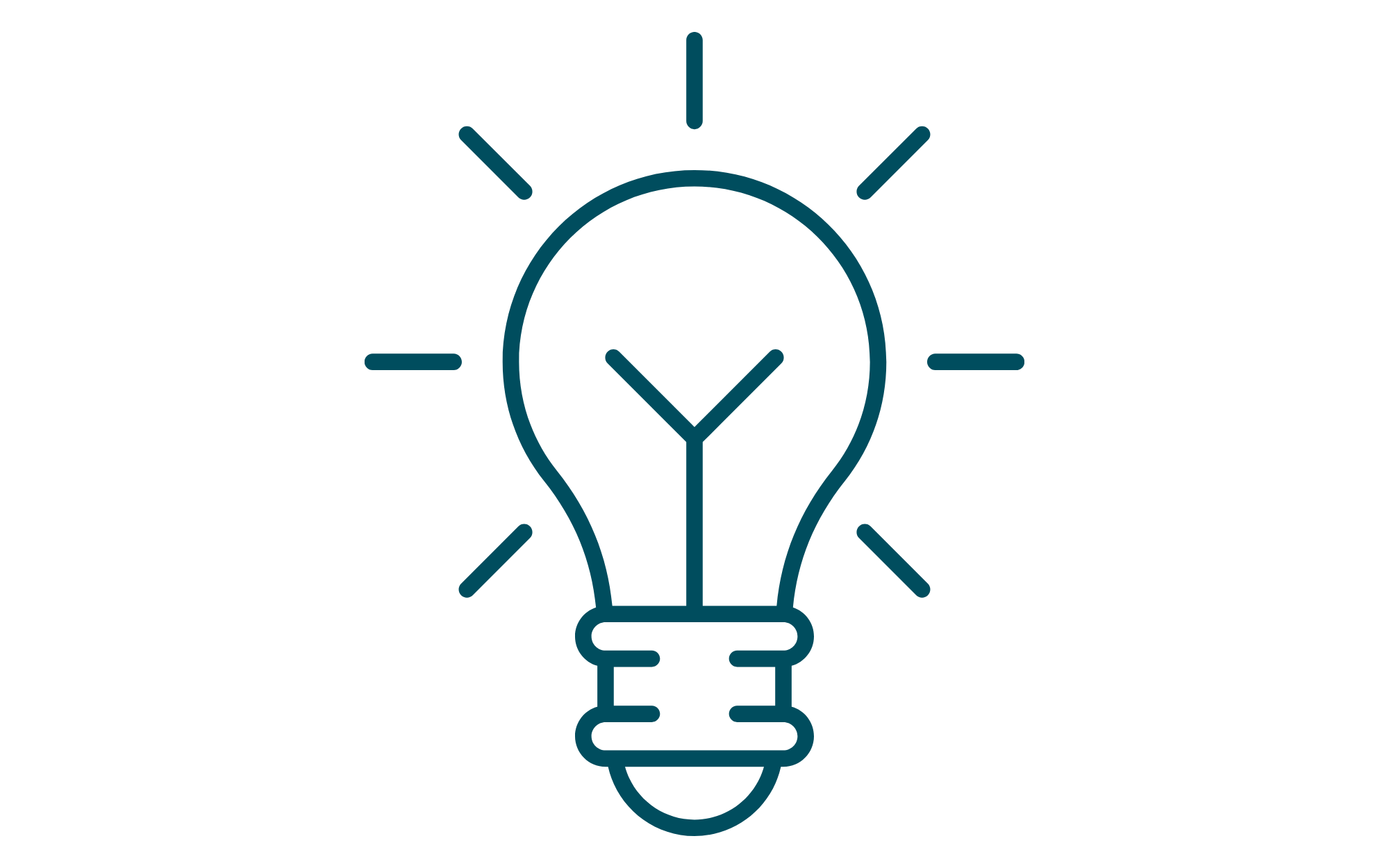 Teal light bulb icon with glowing lines on transparent background