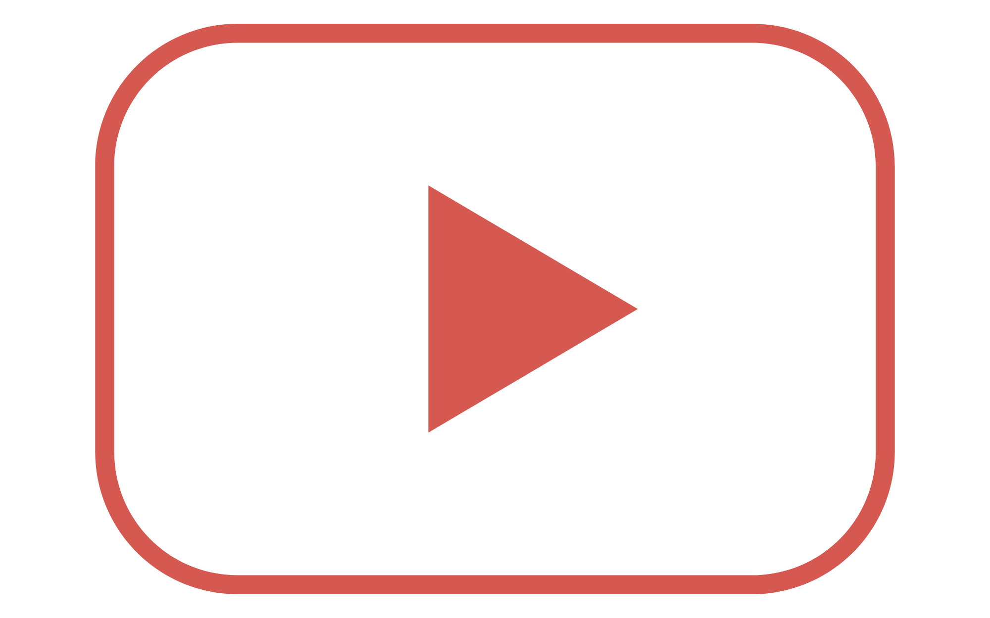 Red video play button icon inside rounded rectangle on transparent background