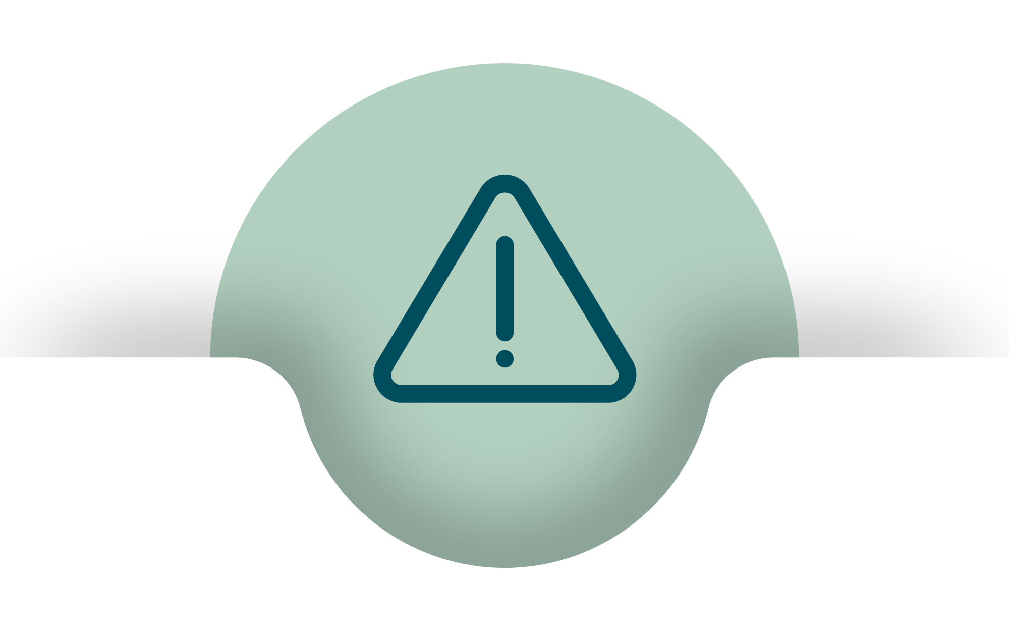Teal warning triangle with exclamation mark on light green circular background