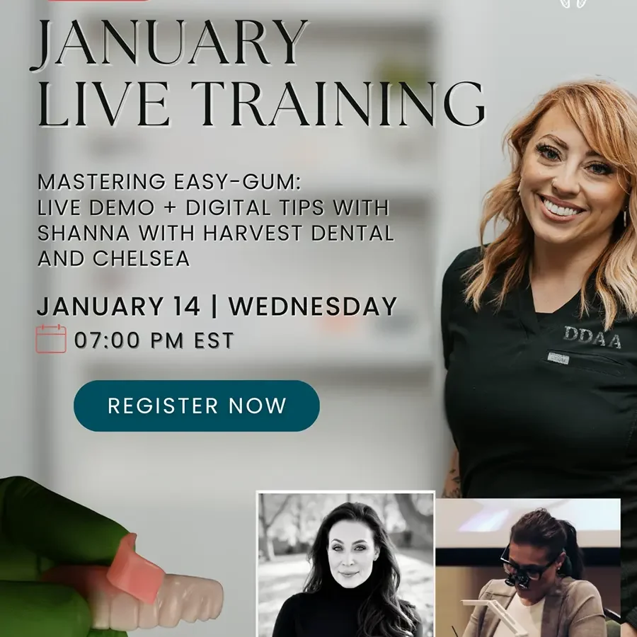 Graphic promoting January live dental training with date, time, and registration